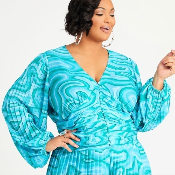 Ashley Stewart Abstract Plisse Puff Sleeve Top - Picture 9 of 9